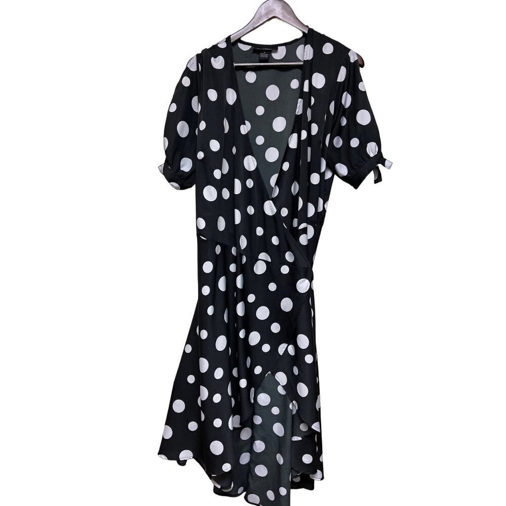 Ashley Stewart Black White Polka Dot Wrap Dress Short Sleeve Women's Size 16
